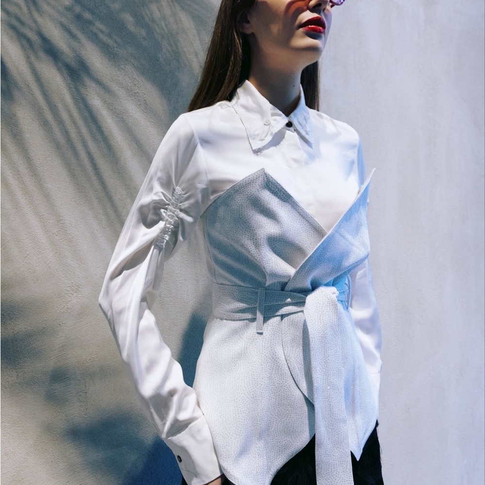 Contemporary White Layered Tie-Waist Blouse